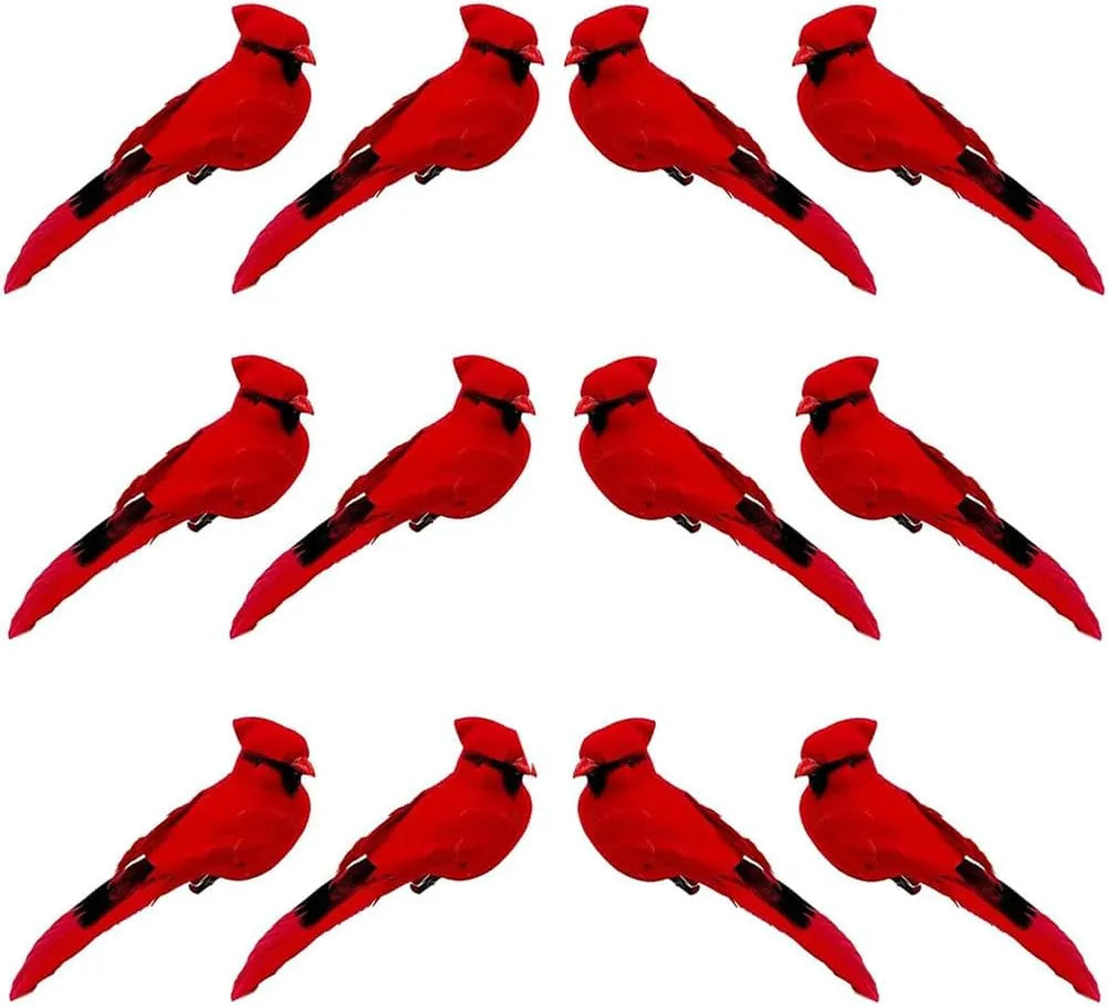 Artificial Red Cardinal Birds - 2pcs Decorative Decor for Wreaths, Floral Arrangements, and Christmas