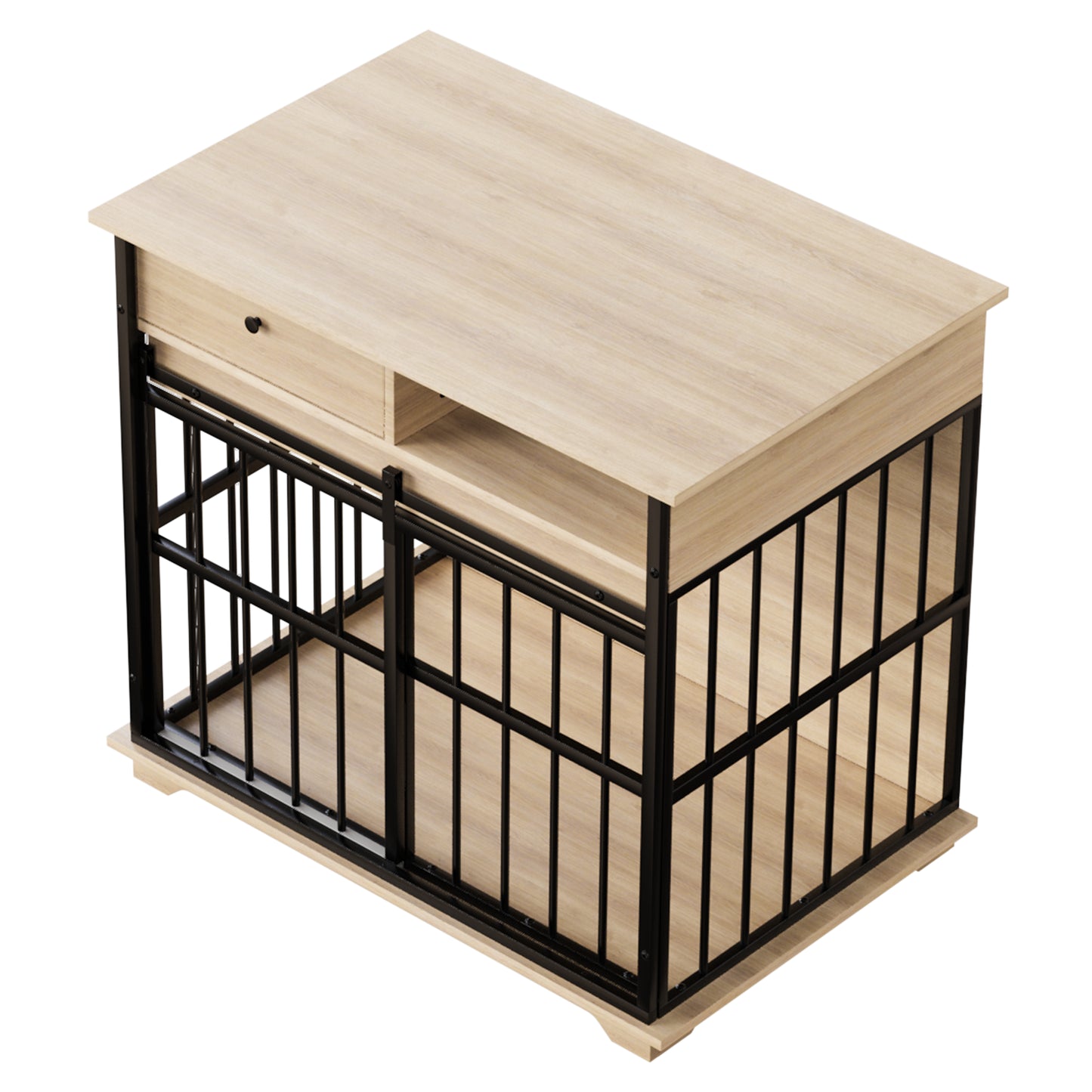 Large Wooden Dog Crate Furniture with Tray - Black Natural