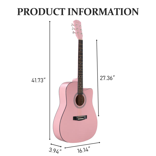 41-Inch Pink Dreadnought Acoustic Guitar with Accessories
