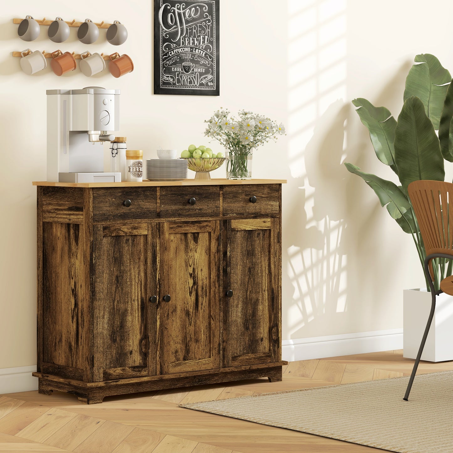 Kitchen Storage Cabinet, Sideboard Floor Cupboard with Solid Wood