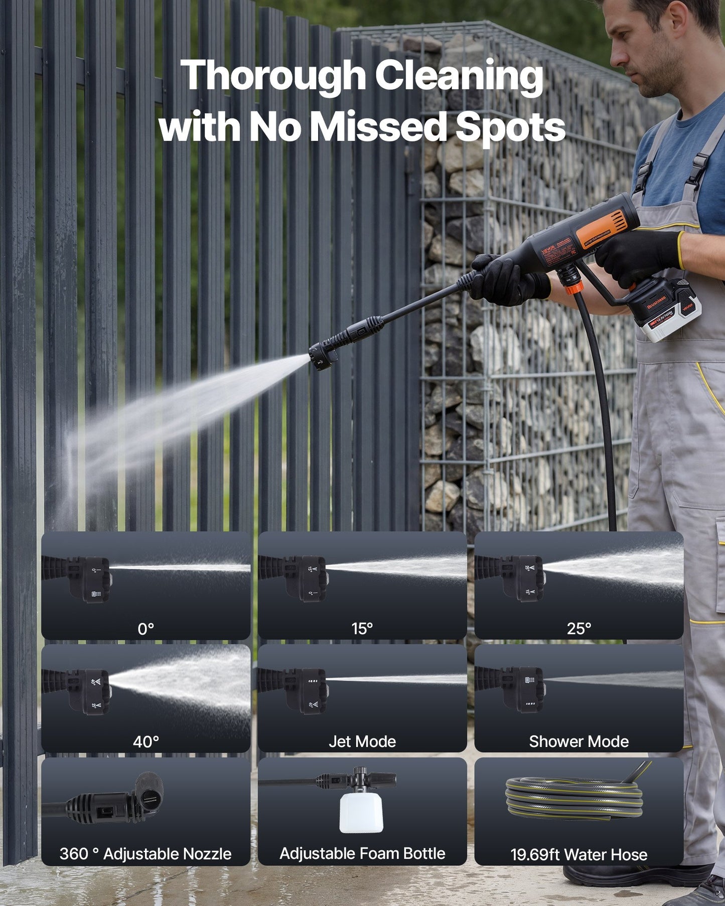 Cordless Pressure Washer 1200 PSI Portable Power Cleaner with 6-in-1 Nozzle