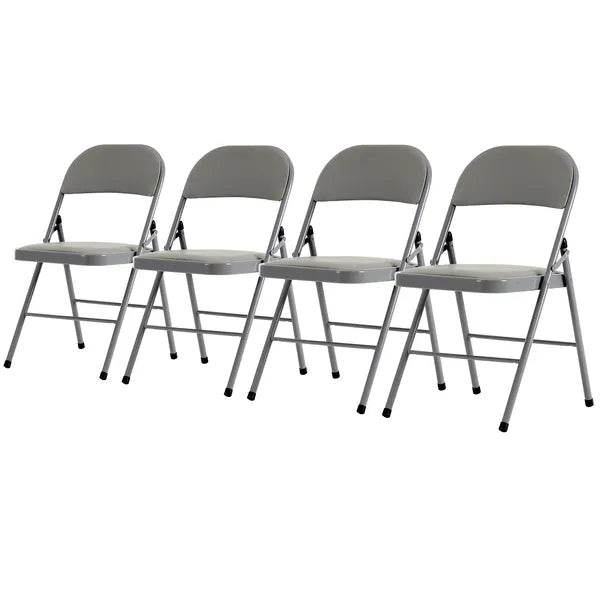 Foldable Steel and PVC Chairs - 4-Pack Gray