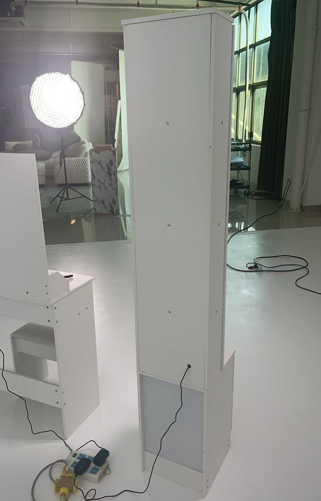 Adjustable LED Dressing Mirror Cabinet - White, Multi-layer Storage