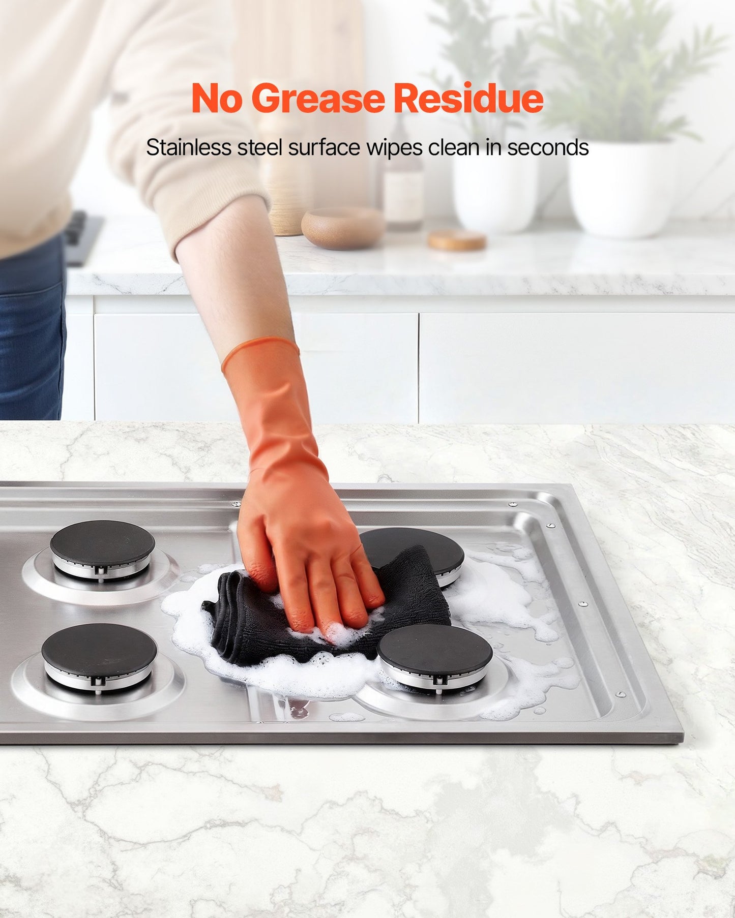 30 Inch Gas Cooktop with 4 Burners, 48,000 BTU, Stainless Steel, Dual Fuel Compatible
