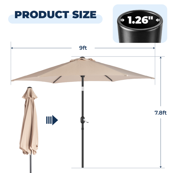 9ft Patio Umbrella with Crank & Tilt - Beige Market Umbrella
