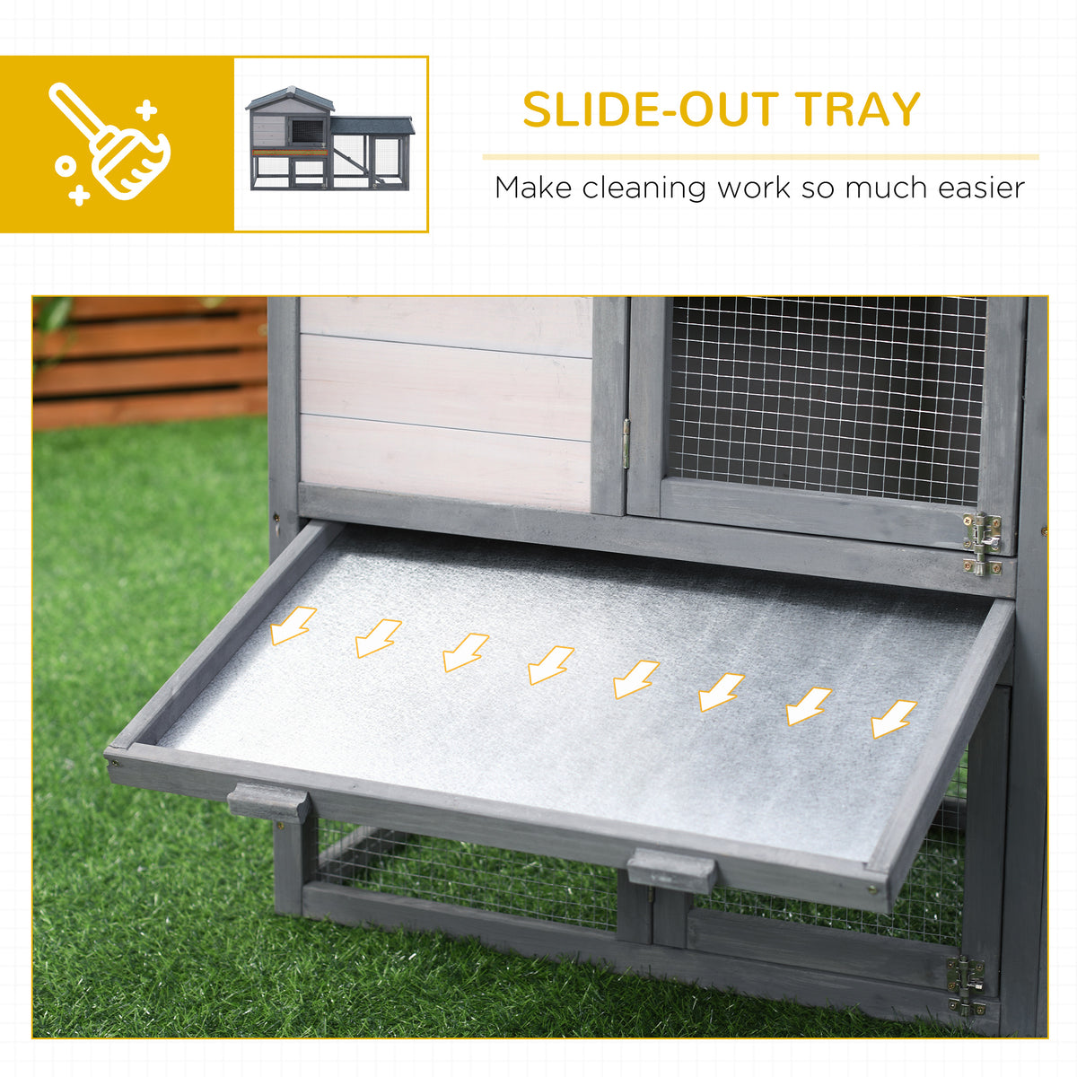 Outdoor Wooden Bunny Hutch with Run Area and Removable Tray - Gray