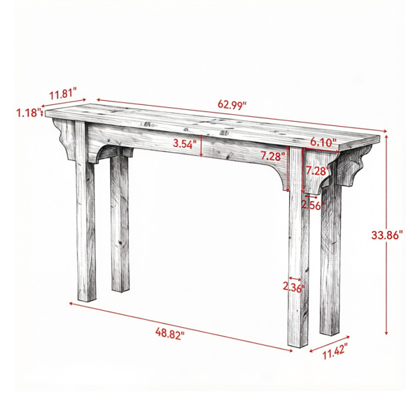 Solid Wood Console Table - 63" Traditional Design