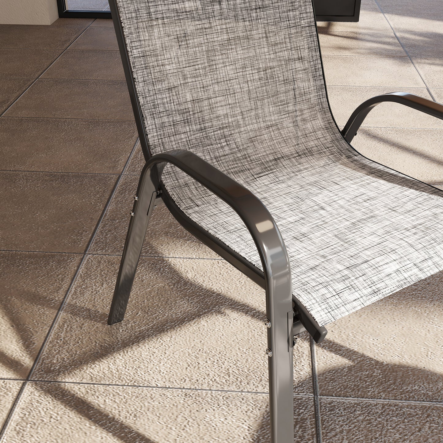 Set of 4 Stackable Outdoor Dining Chairs with Mesh Seat - Mixed Gray