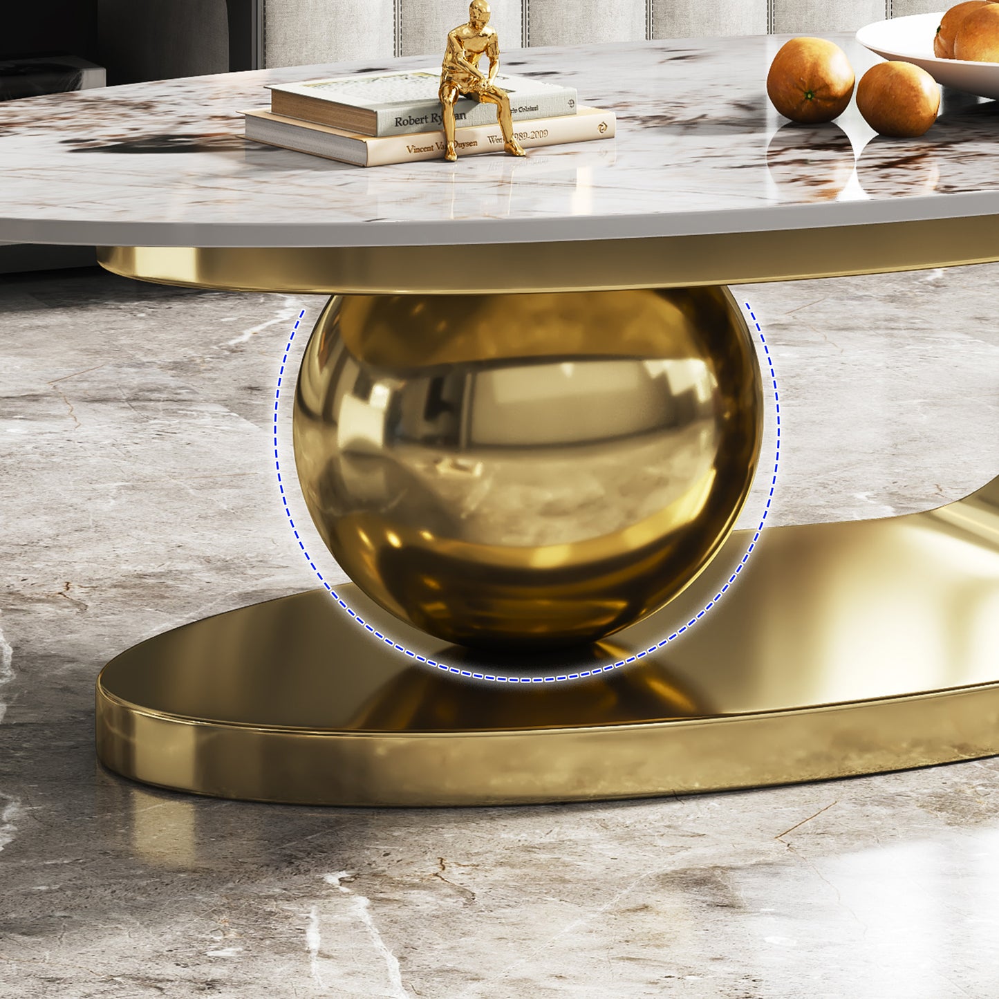 Oval Faux Marble Coffee Table with Stainless Steel Base - Gold Multi