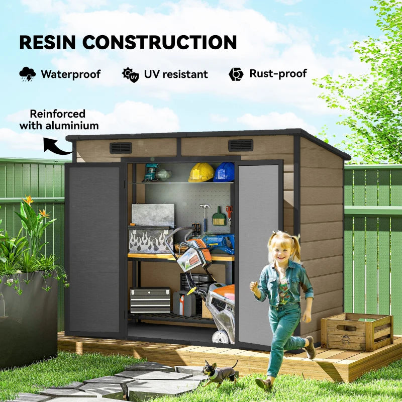 8' x 4' Plastic Outdoor Storage Shed with Floor, Window, Lockable Doors