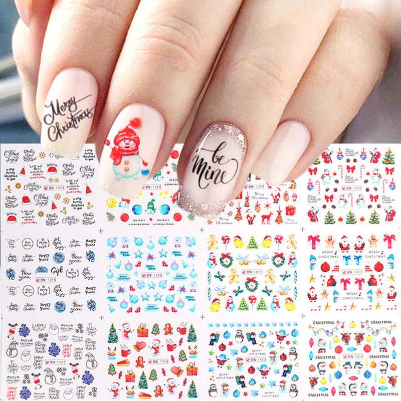12pcs Cute Christmas Nail Stickers Cartoon Animal Design