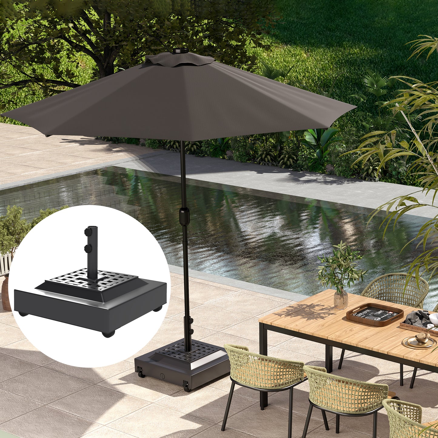Heavy Duty Outdoor Umbrella Stand Base with Wheels - Black