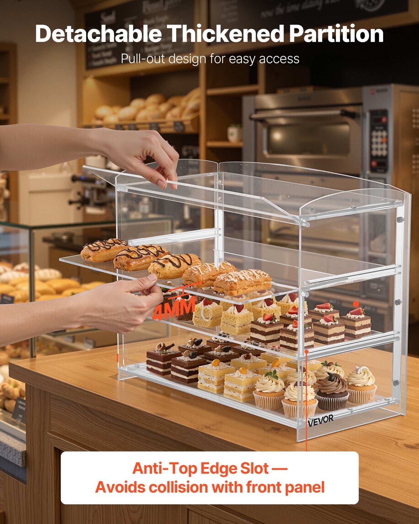 3-Tier Acrylic Bakery Display Case with Flip-Up Door for Pastries & Desserts - 19x9.1x15 Inches