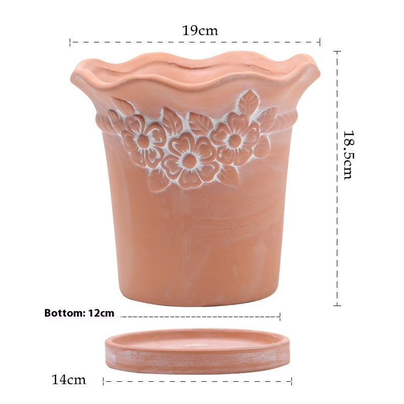 Breathable Red Pottery Flower Pot with Geometric Shape and Holes - Nordic Style