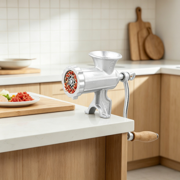 Manual Meat Grinder with Steel Clamp, 1 Blade & 2 Plates, Sausage Tubes for Beef & Vegetables