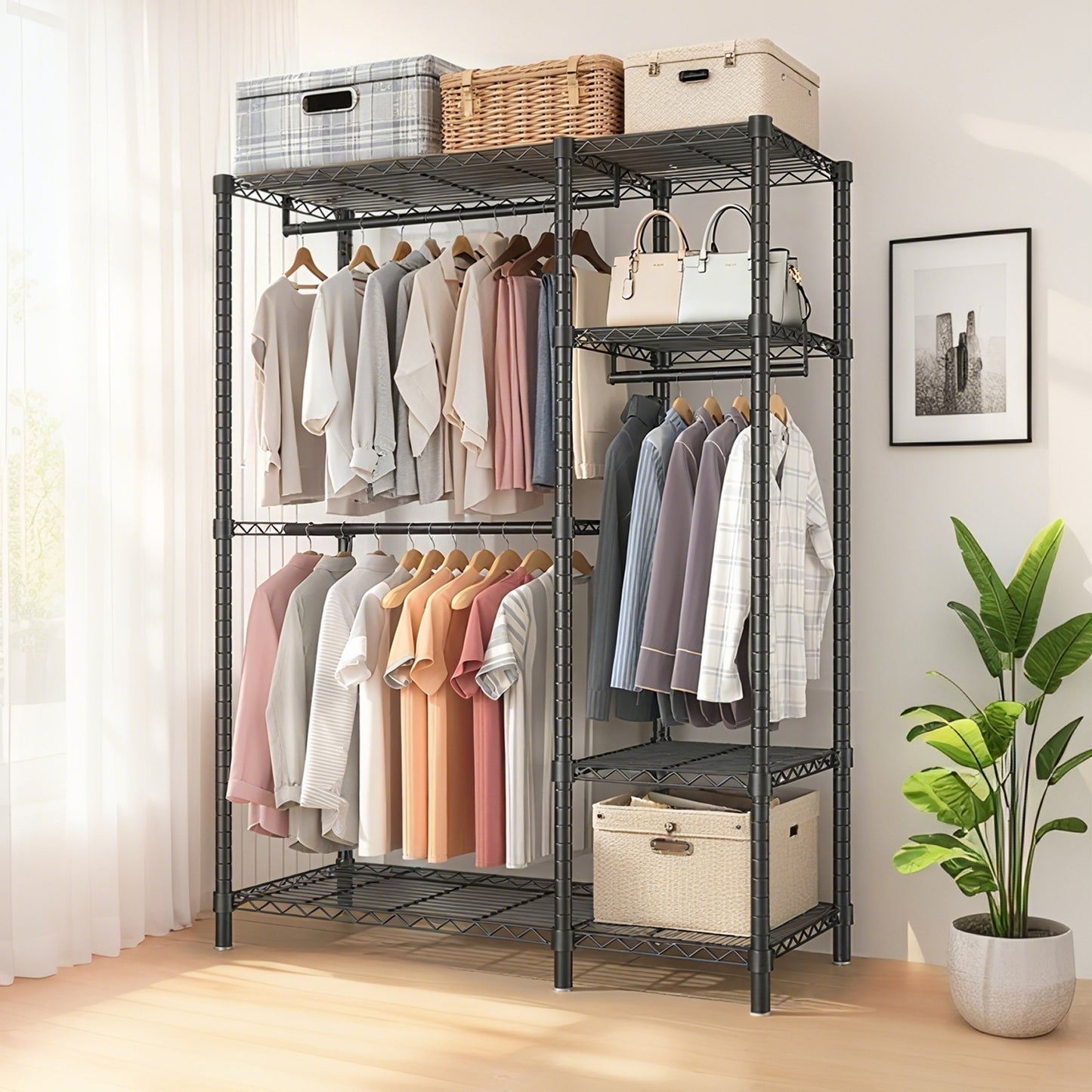 Heavy Duty Clothes Rack, Freestanding Closet Organizer, Portable