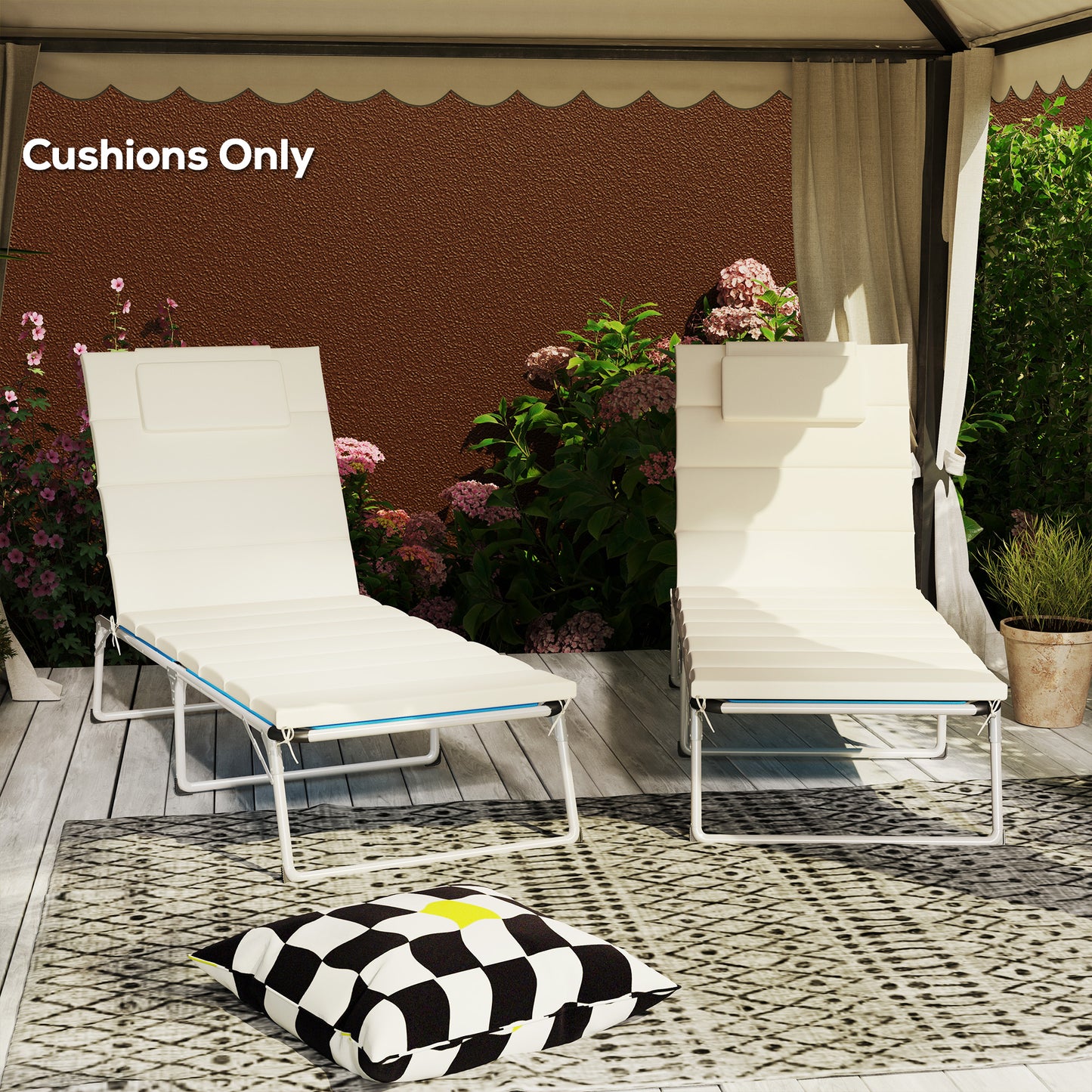 Outdoor Lounge Chair Cushion Set - Foldable, UPF50+, 80" x 26" Cream White