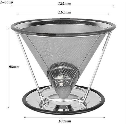 Stainless Steel Coffee Filter with Base - Reusable Filter-Free Paper Strainer for Home Brewing