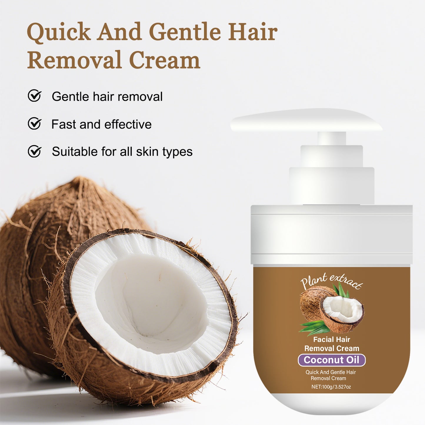Coconut Oil Facial Hair Removal Cream - Gentle & Non-Irritating 100ml