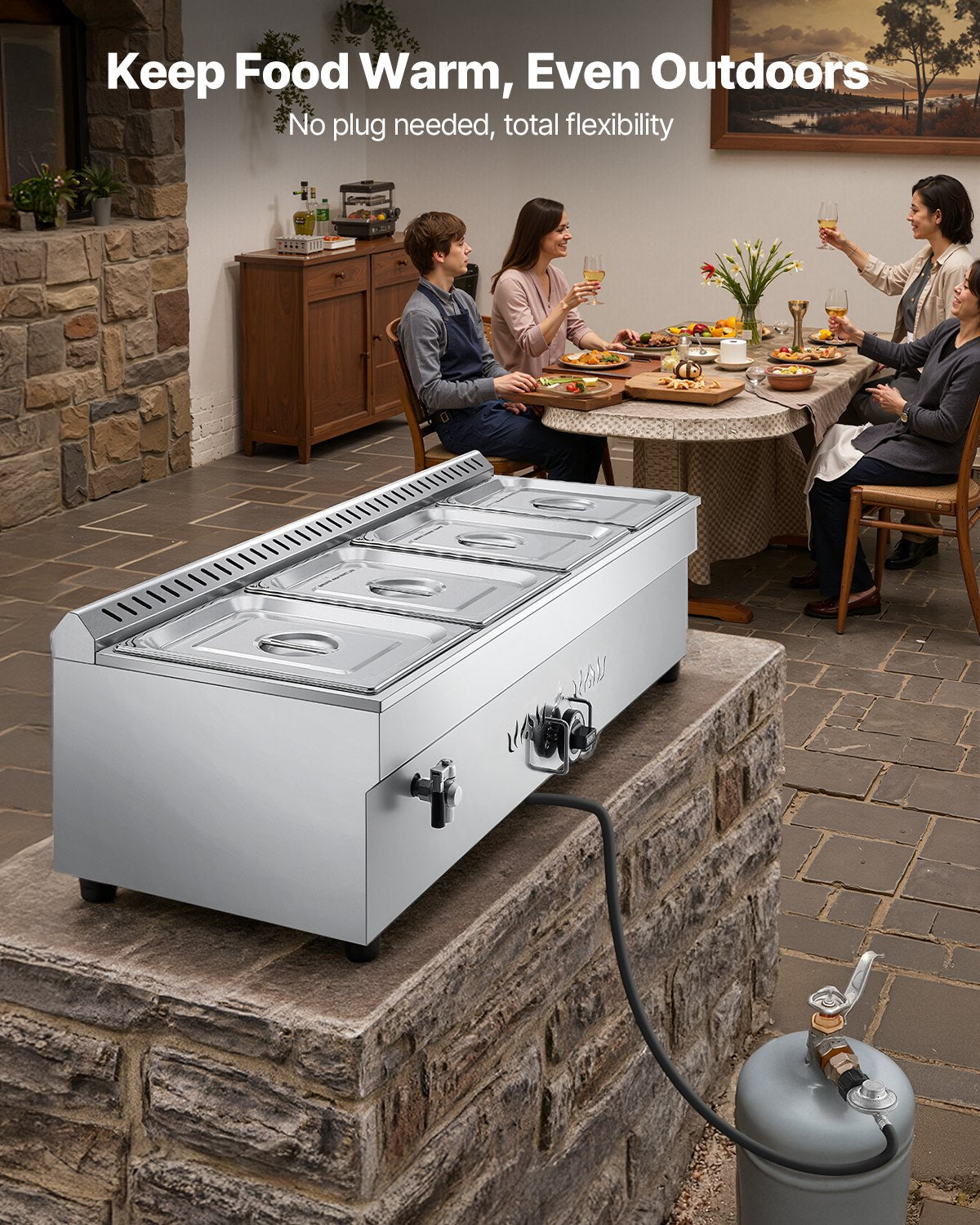 4-Pan Propane Steam Table - Outdoor Food Warmer, Stainless Steel
