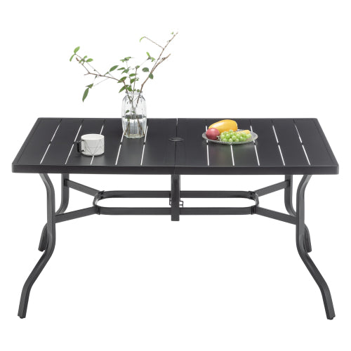 Outdoor Dining Table For 6, Powder-Coated Steel Slat Top With 2.16in