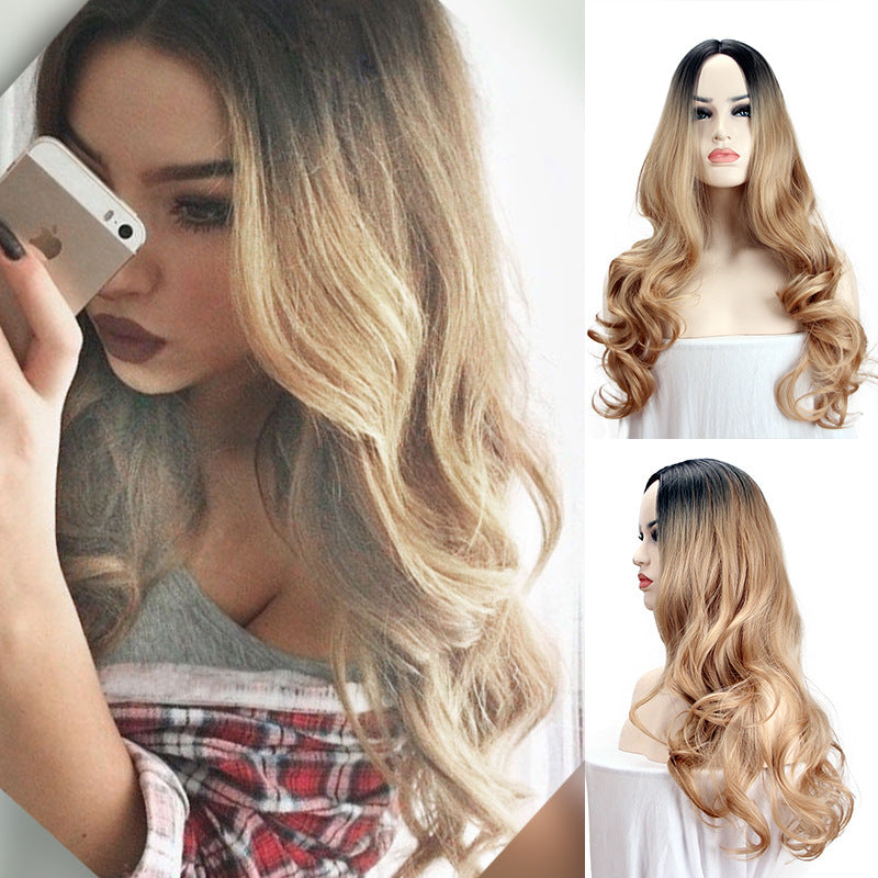 Long Hair Wig With Gradient Dye - Gold