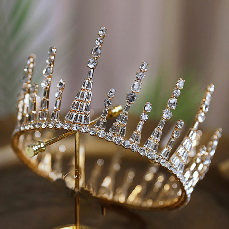 Elegant Bridal Crown Hair Accessory with Mosaic Gem Detail - Gold & Silver