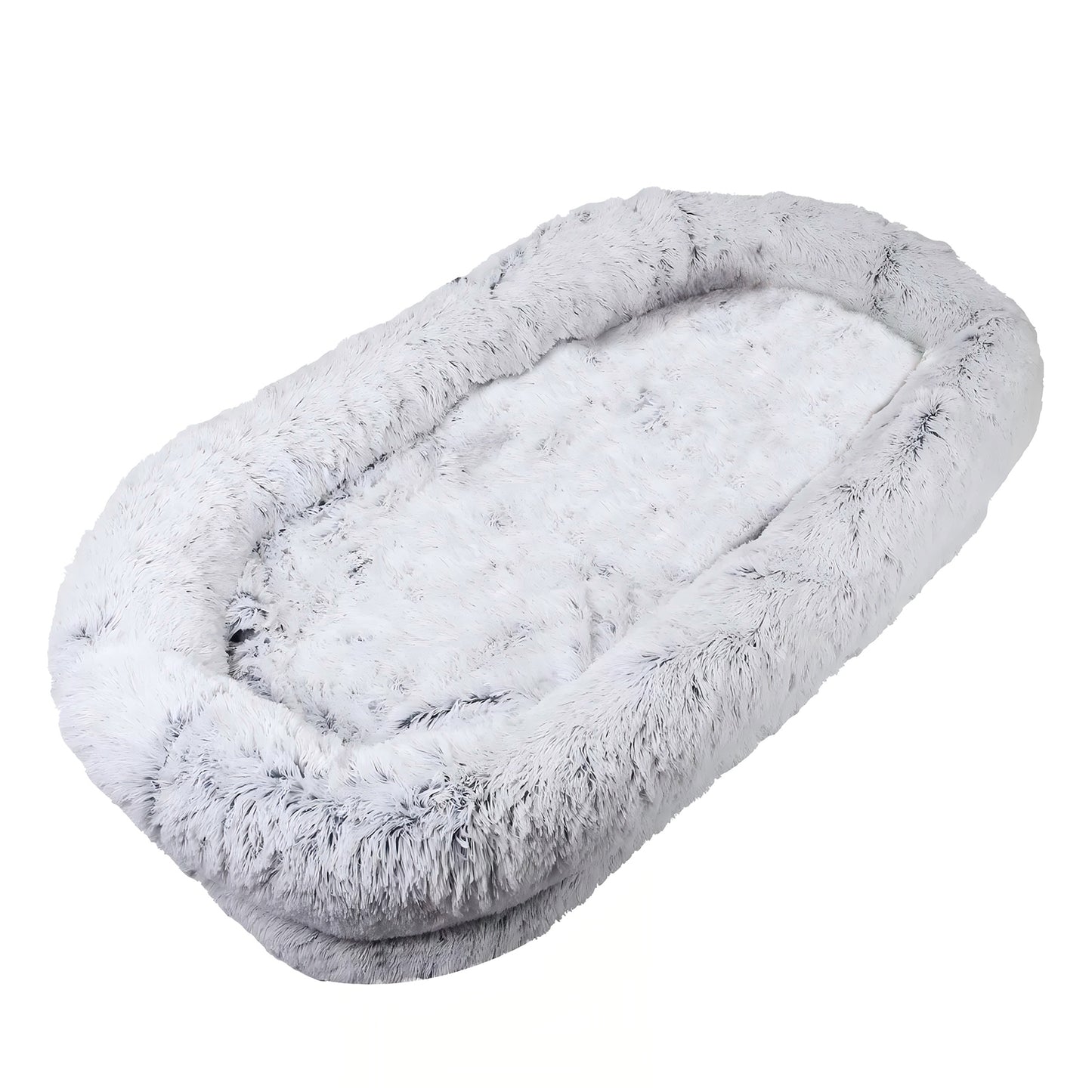 Large Human Dog Bed - Washable Faux Fur Napping Orthopedic Bed for People and Pets, 71x45x14 Grey