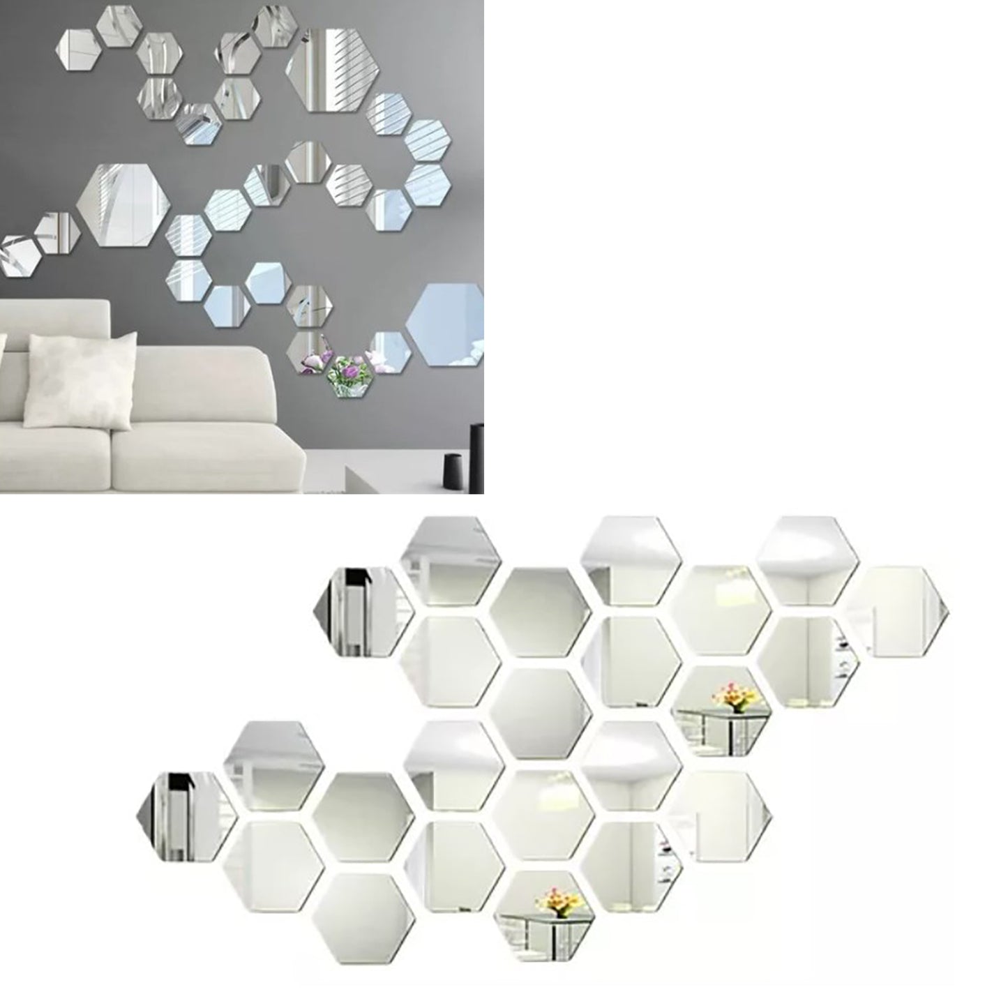 24PCS Hexagon Mirror Wall Stickers - Acrylic Home Decor