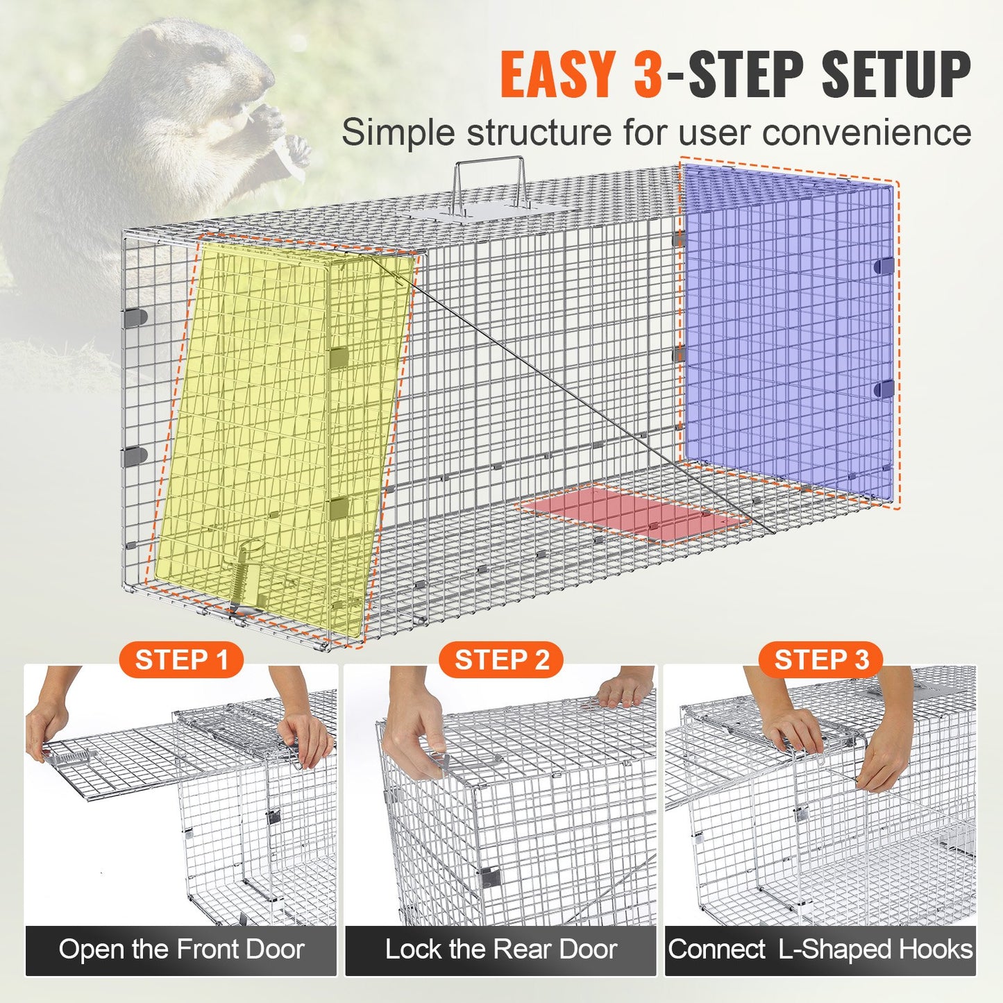 42-Inch Humane Animal Cage Trap for Cats, Stray Dogs, Raccoons, and More