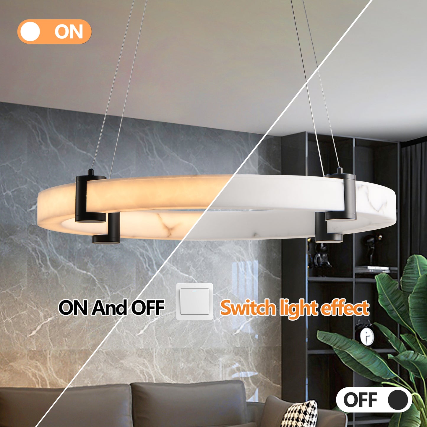 Modern LED Pendant Light 24-Inch Round Chandelier with Adjustable Height White