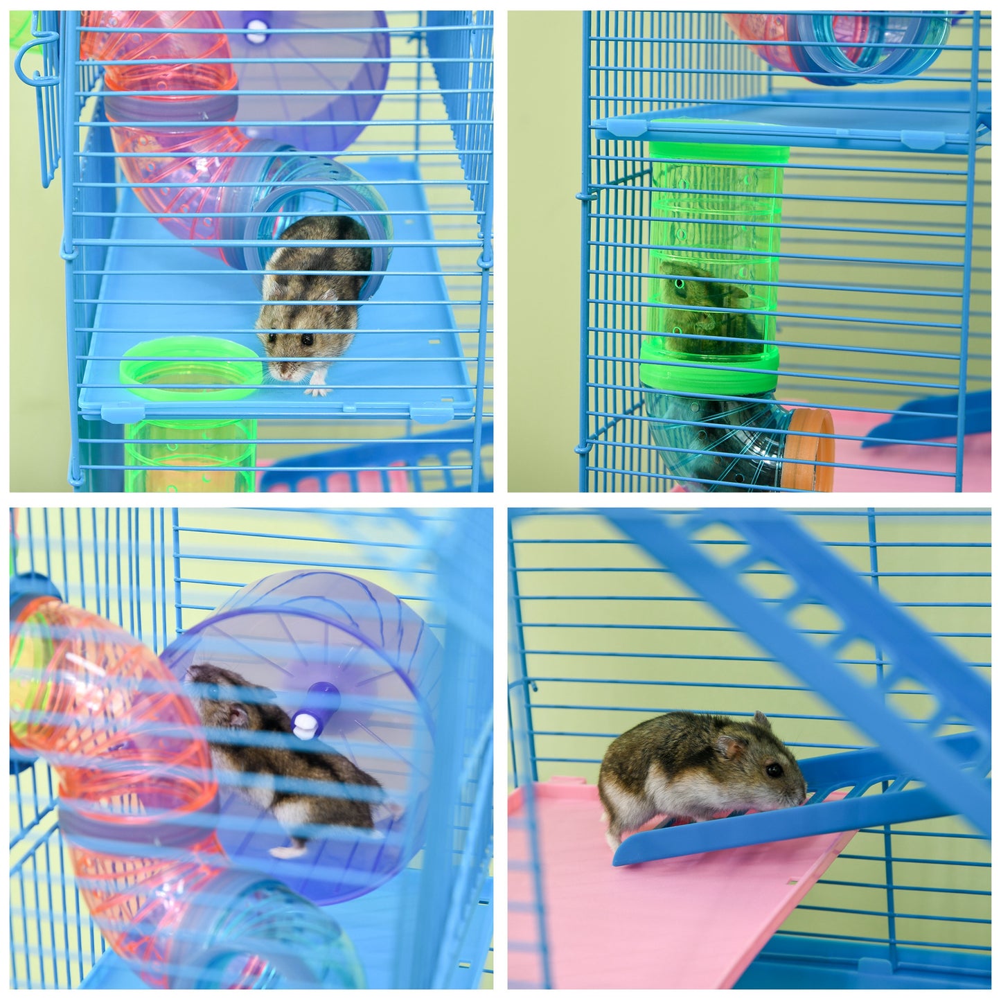 18.5-Inch Small Animal Hamster Cage with Tunnels Water Bottle and Exercise Wheel - Blue