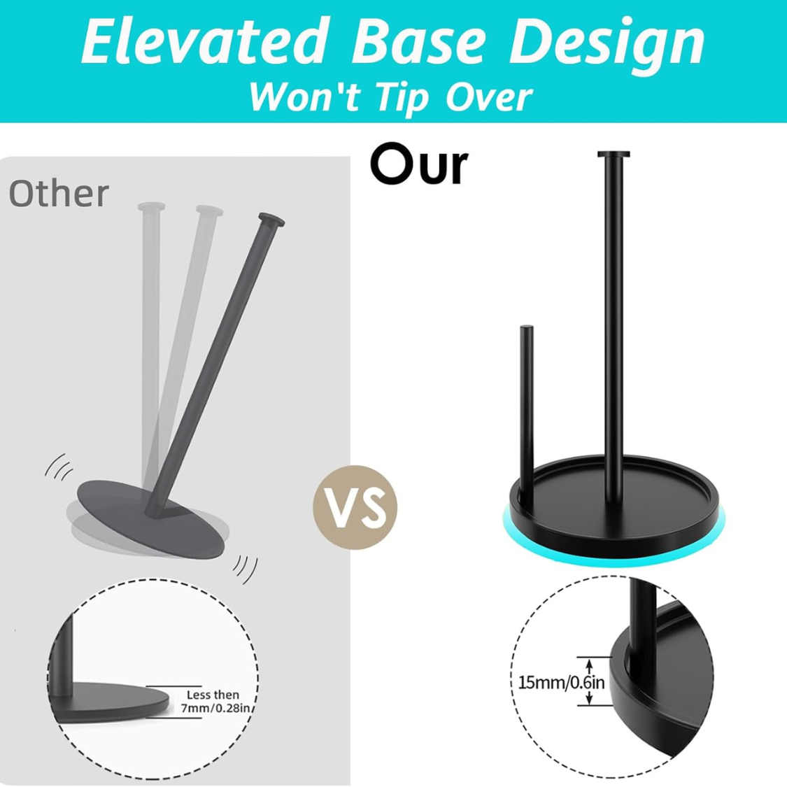 Paper Towel Holder Countertop, Standing Roll With Anti Slip Weighted