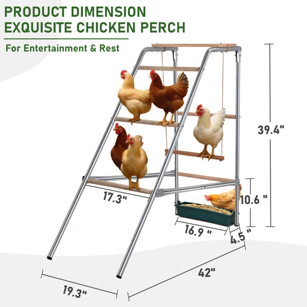 Outdoor Chicken Perch 103x50x100cm with 4 Levels - Durable Metal & Wood