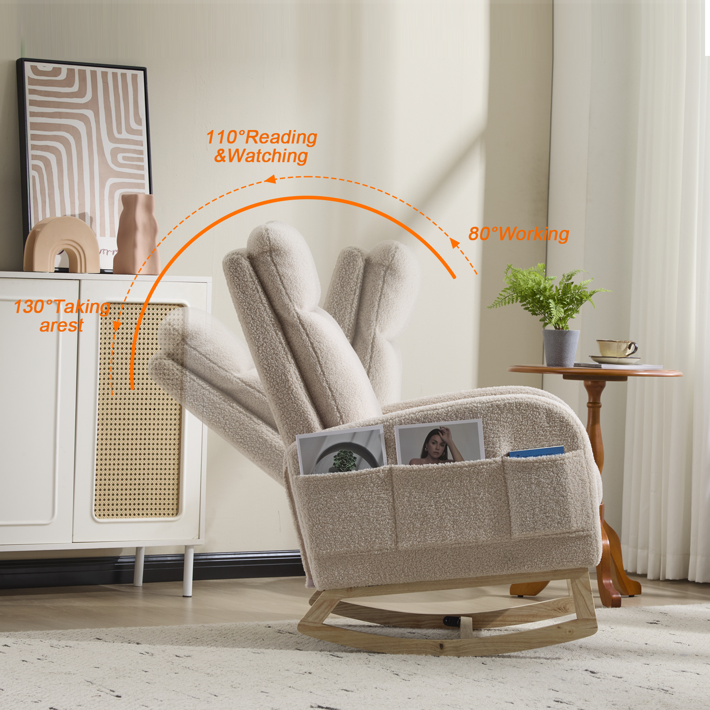 Modern Accent Rocking Chair with Solid Wood Legs - Beige