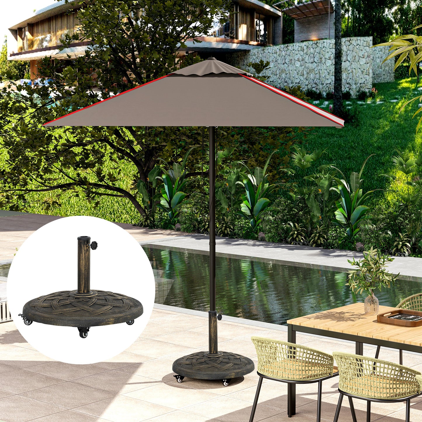 Heavy Duty Patio Umbrella Base with Wheels - Bronze