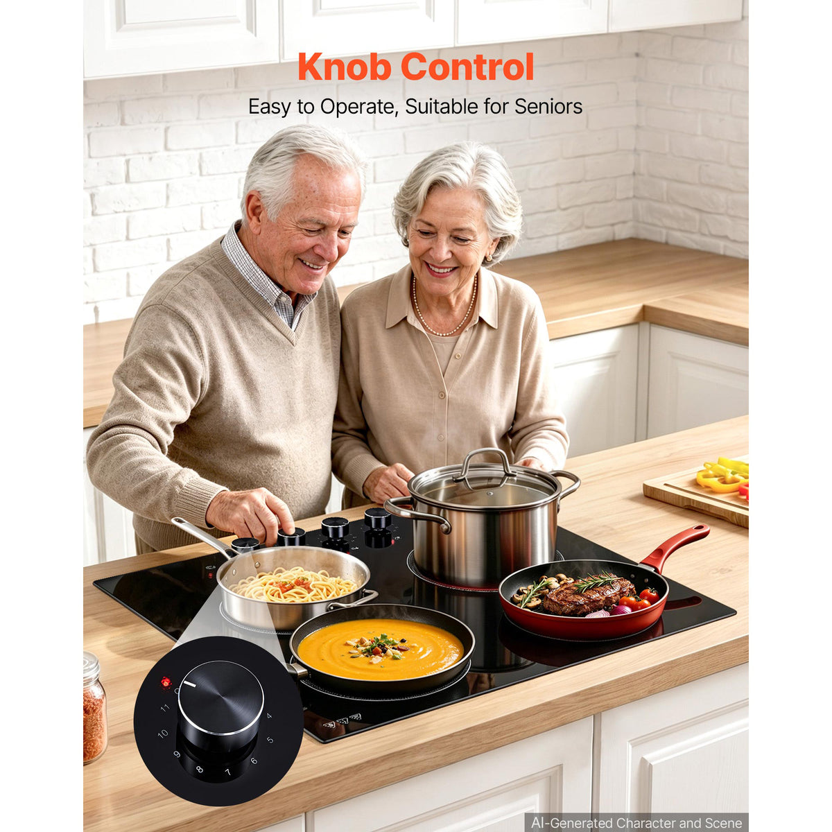 24-Inch Electric Cooktop with 4 Burners 6000W, Ceramic Built-In Stove, 11 Power Levels