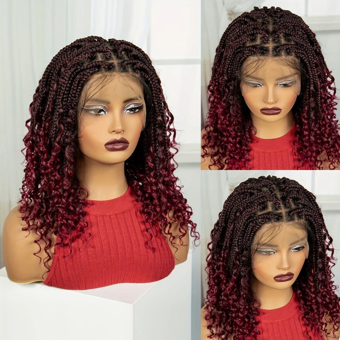 Three-Strand Braid Full Lace Synthetic Wig for Women - Long Curly Hair with Side Bangs