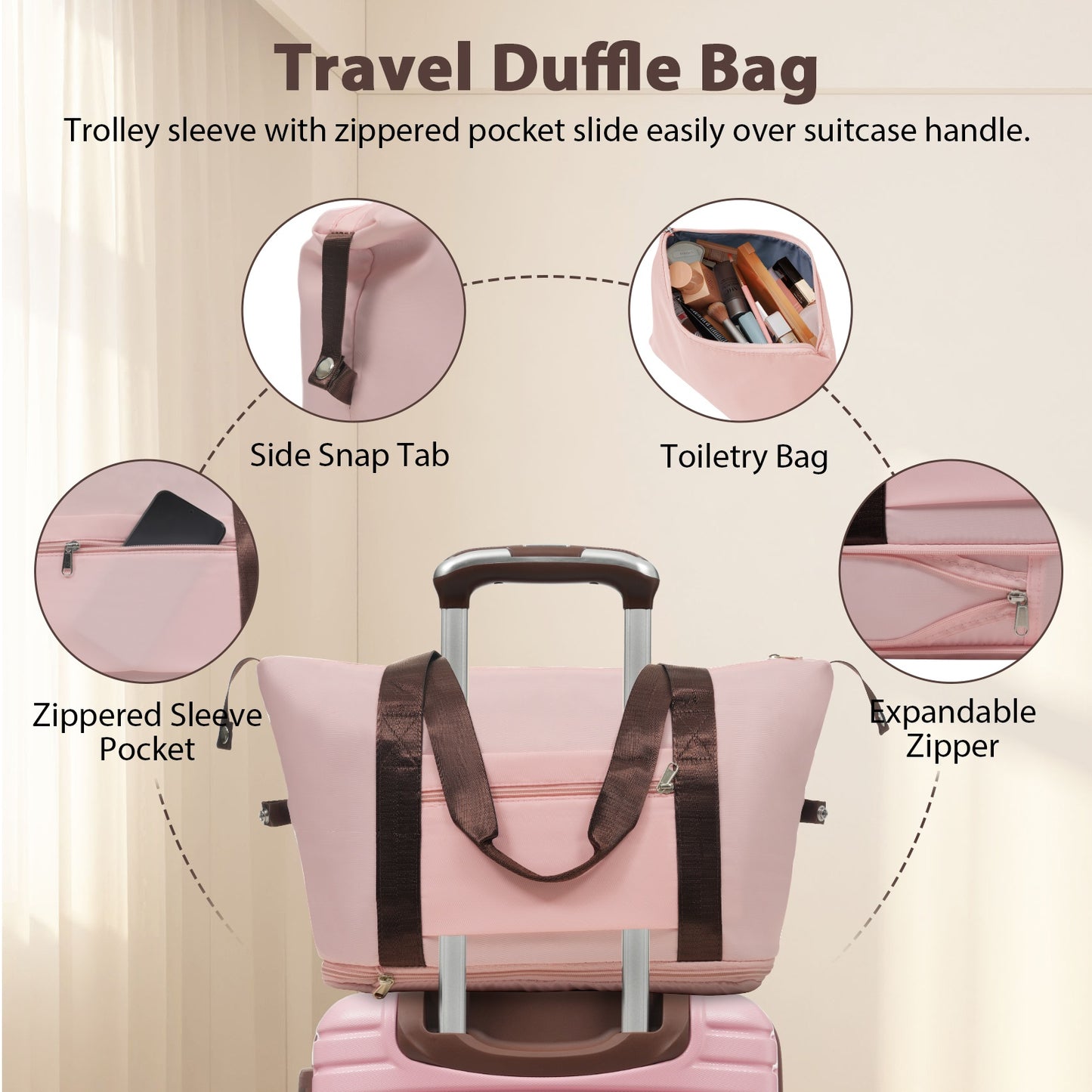3-Piece Luggage Set - Lightweight Hardshell Suitcases with Wheels - Pink