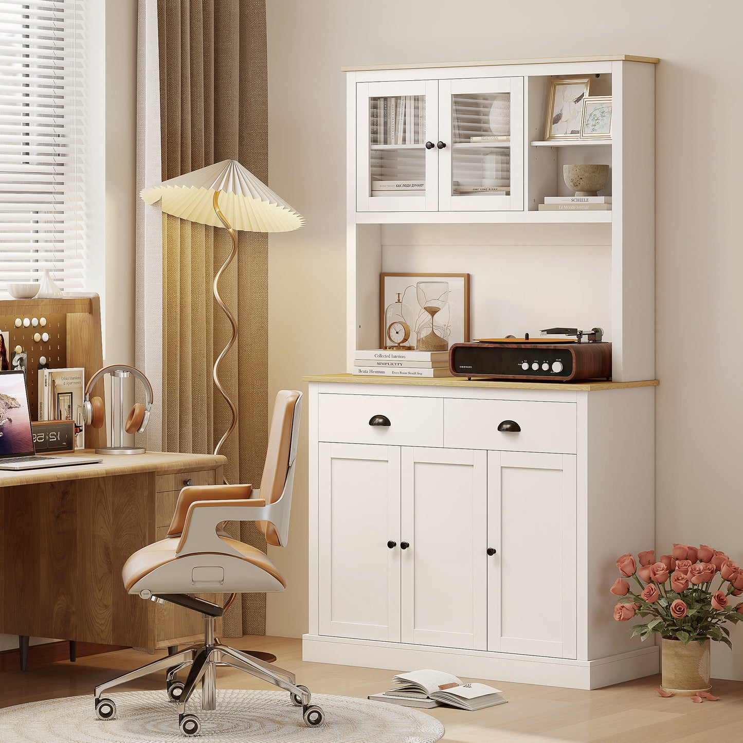 Modern Freestanding Kitchen Cabinet with Adjustable Shelves - White