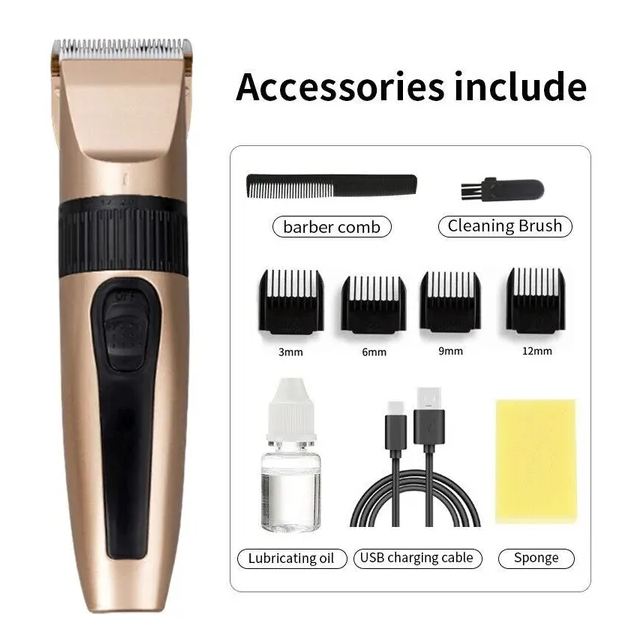 Professional Cordless Hair Clipper Kit - Waterproof Ceramic - Gold
