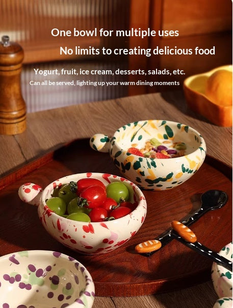Ceramic Ice Cream Bowl for Home Use - Pink & Indigo Blue Set