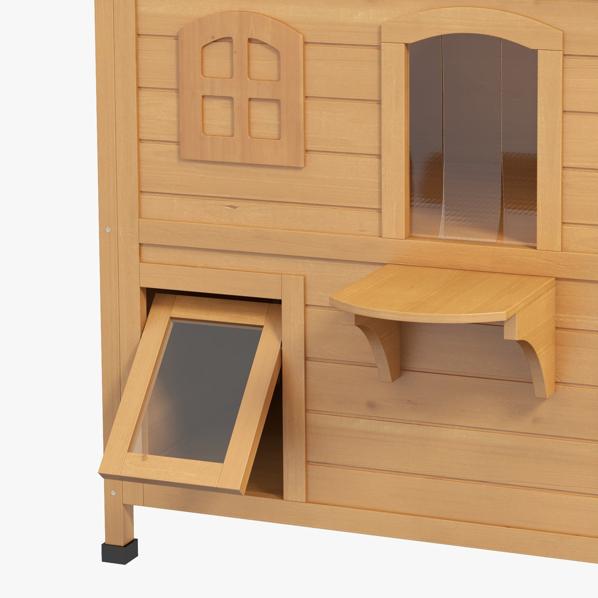 Outdoor Wooden Cat House with Escape Door & Climbing Platforms - Weatherproof Two-Story Pet Shelter