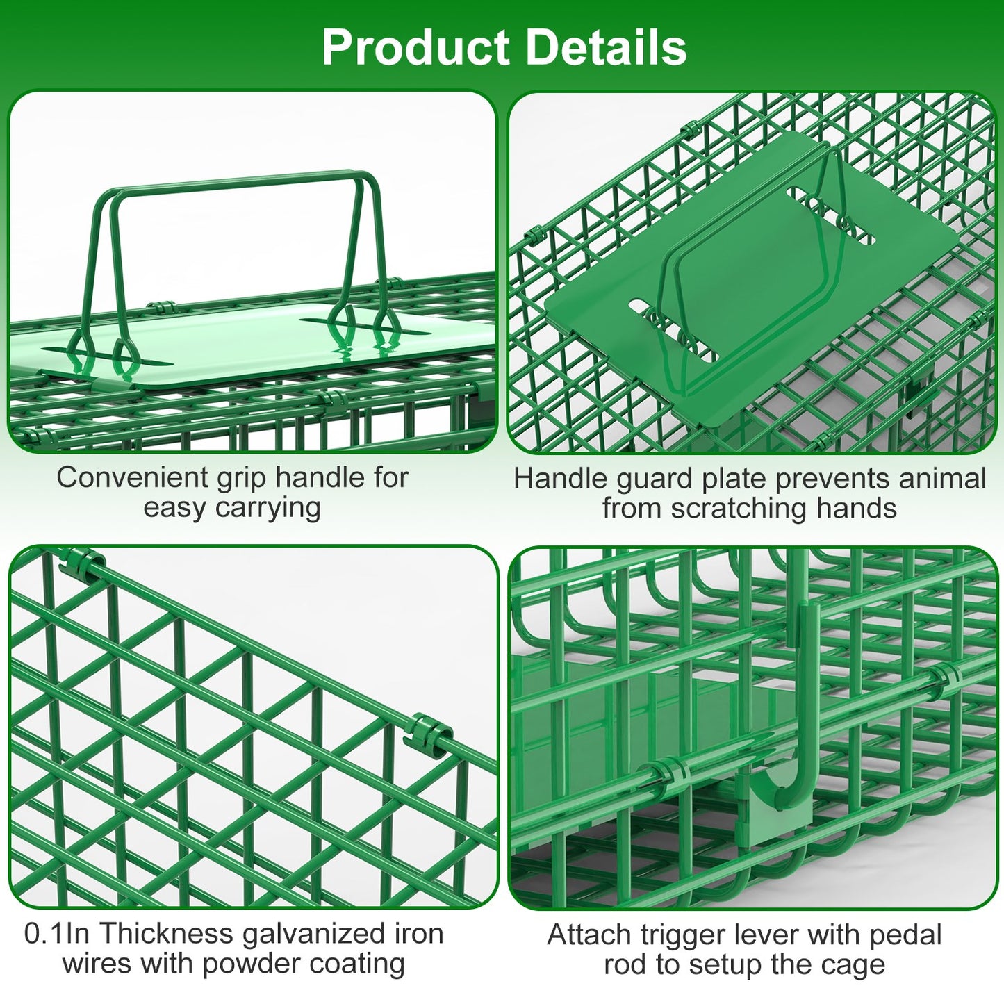 32-Inch Humane Animal Trap Cage with Gloves - Green
