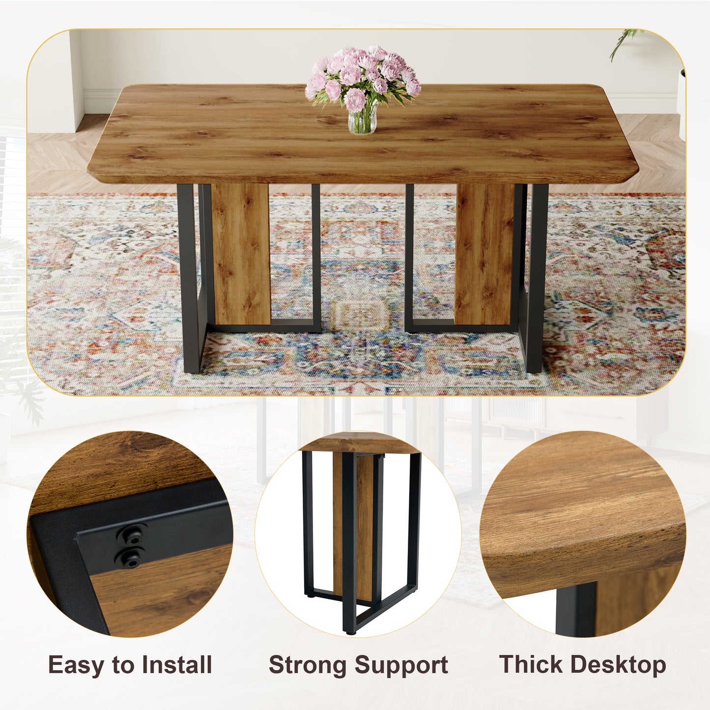 Modern Minimalism And Luxurious Wood Rectangular Patterned Dining