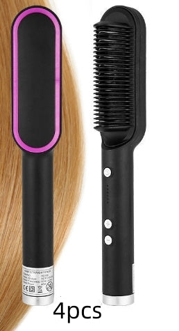 2-in-1 Hair Straightener Curling Iron Hot Comb with Negative Ions - Multi-Functional Electric Hair Styling Brush