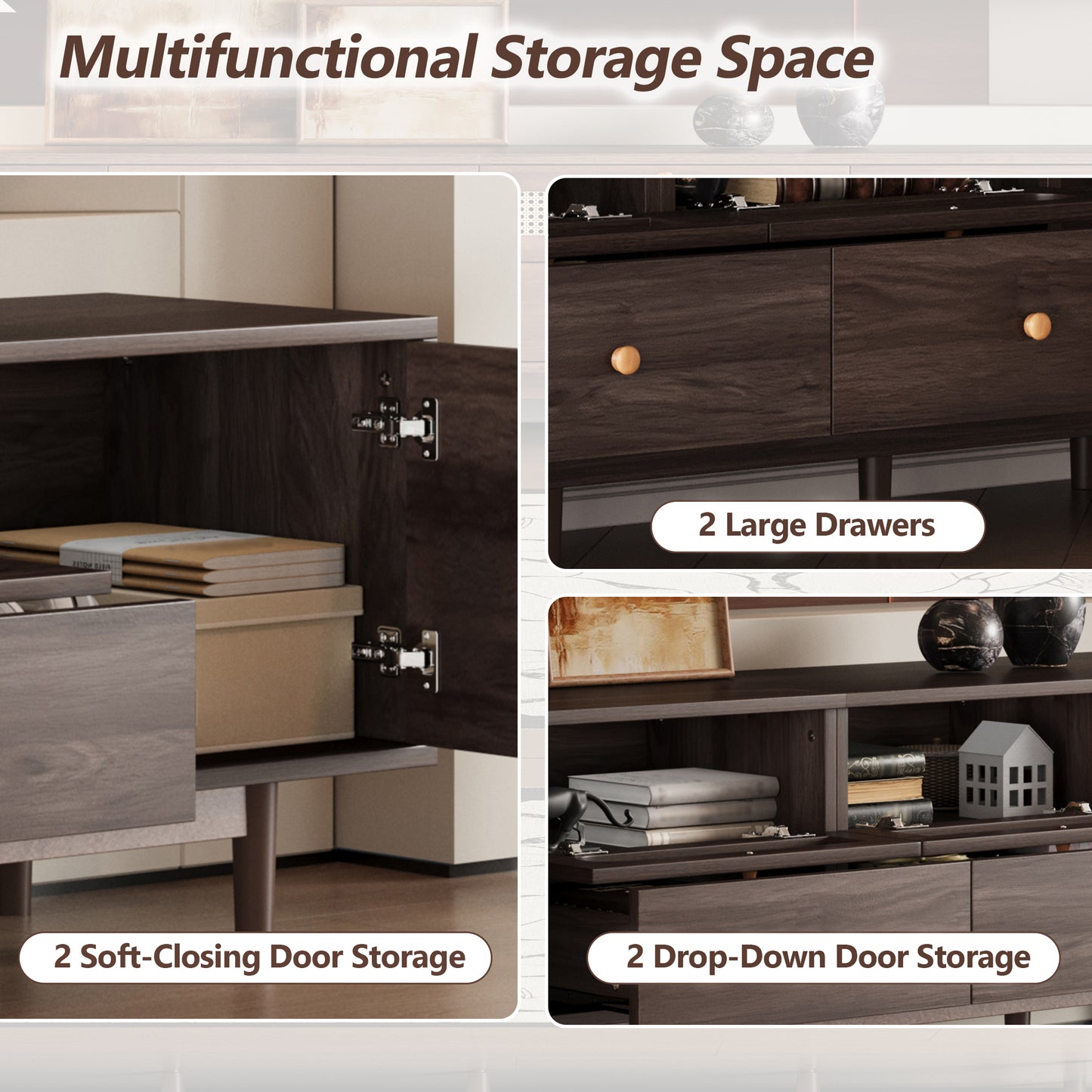 76" Modern TV Stand with Drawers for Living Room - Dark Brown