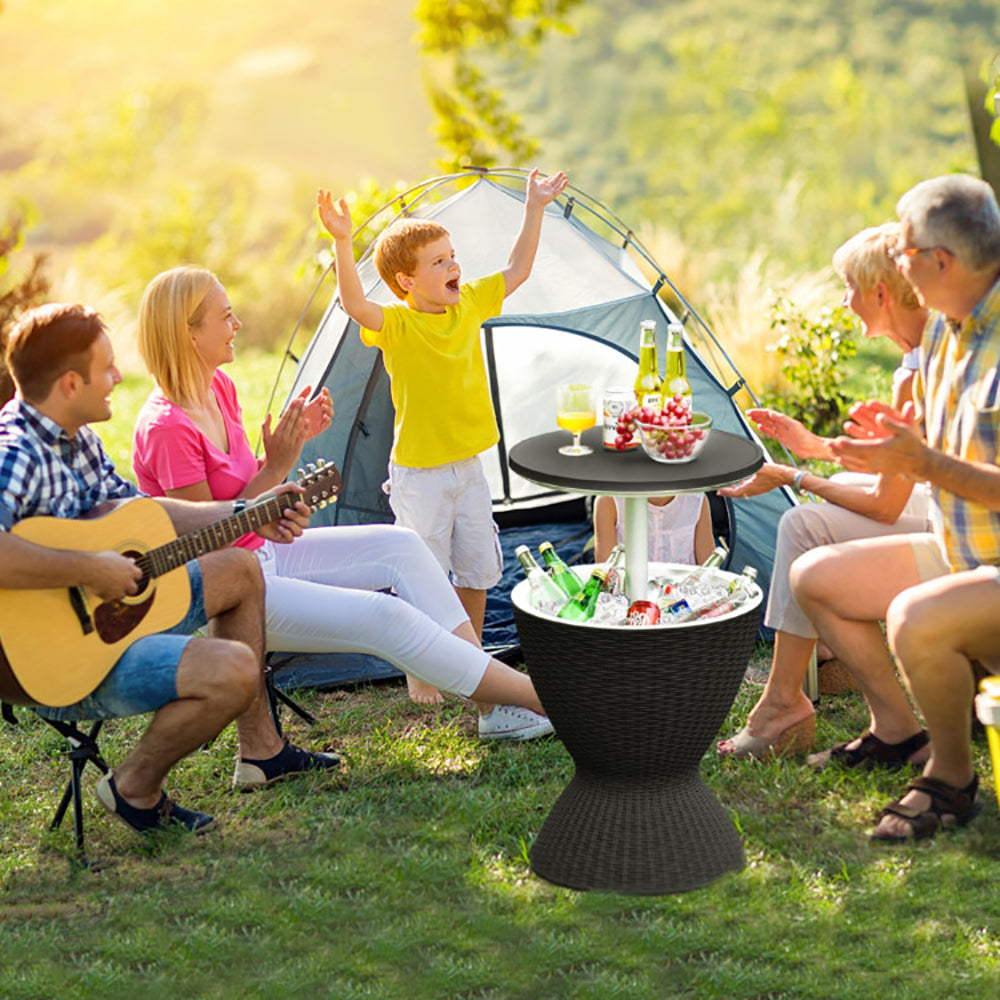 Extendable Outdoor Rattan Bar Table with Ice Cooler - 8 Gallon Capacity