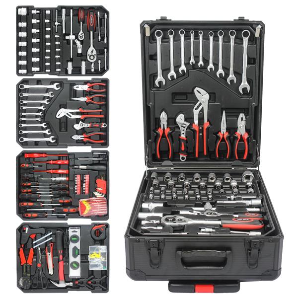 Black 4-Layer Hand Tool Toolbox with Wheels and Lock