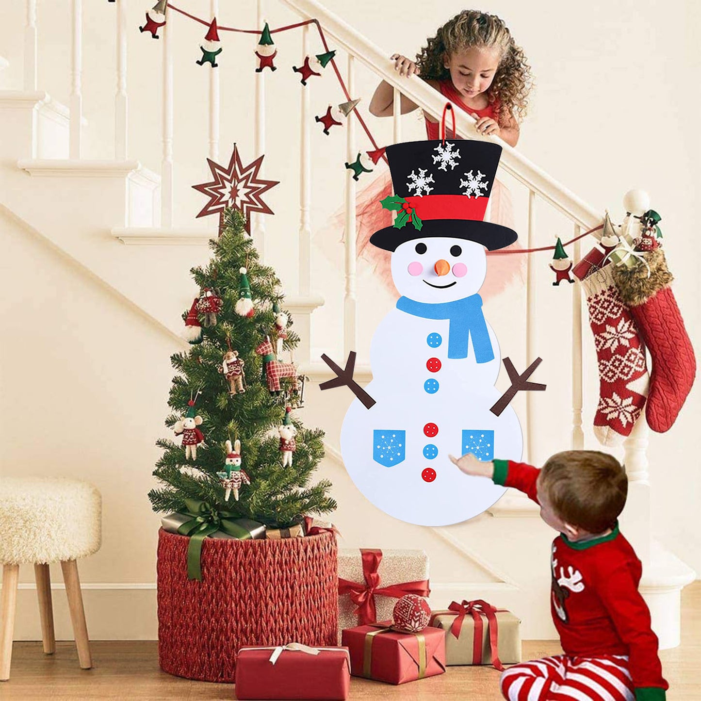 DIY Felt Christmas Snowman Decoration Set with 54 Ornaments